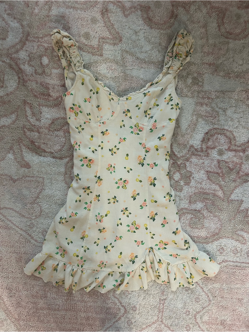 Free People Cream Mini Dress with Pink & Yellow Floral Print